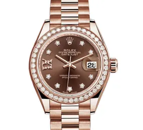 Rolex Lady-Datejust 28 Chocolate Dial 18K Everose Gold President Automatic Ladies Watch 279135CHDP