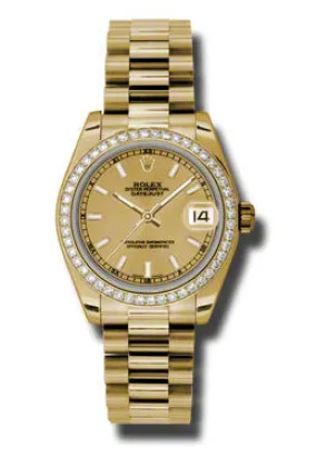 Rolex Lady-Datejust 31 Champagne Dial 18K Yellow Gold President Automatic Ladies Watch 178288CSP