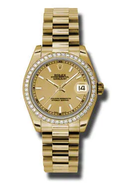 Rolex Lady-Datejust 31 Champagne Dial 18K Yellow Gold President Automatic Ladies Watch 178288CSP