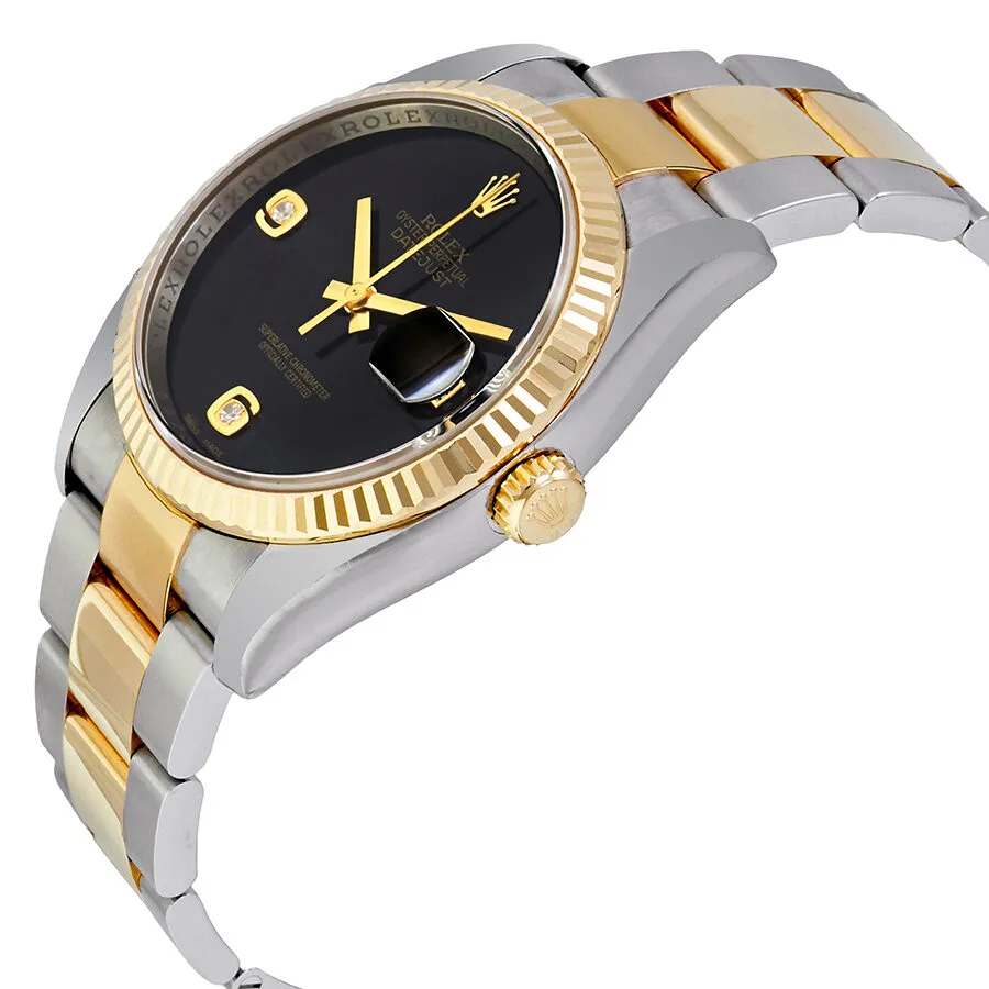 Rolex Oyster Perpetual Datejust Onyx Dial Diamond Steel and 18K Yellow Gold Men's Watch 116233BKADO