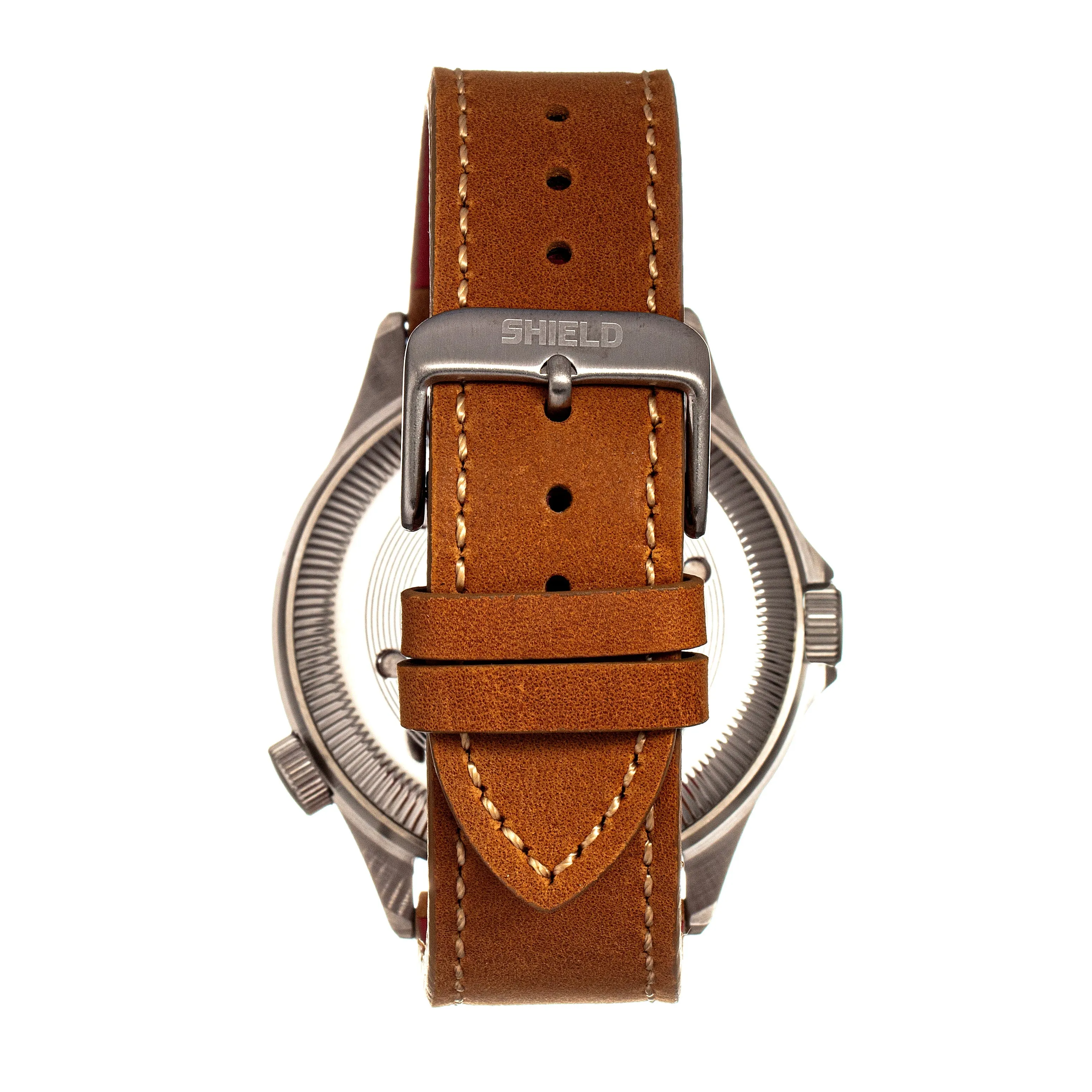 Shield Palau Leather-Band Men's Diver Watch w/Date - Silver/Green
