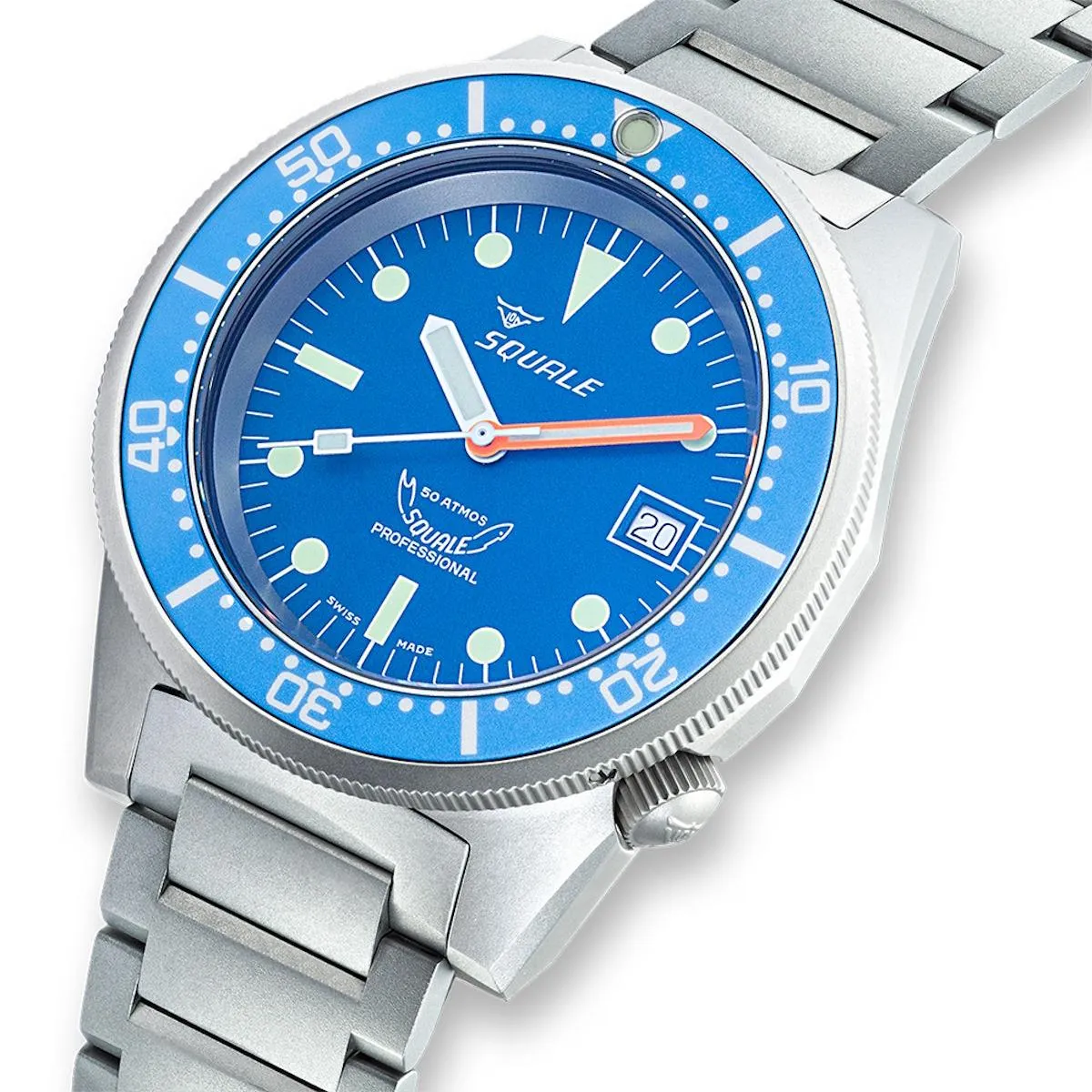 Squale 1521 Satin Blasted Steel Case - Blue Dial on Bracelet