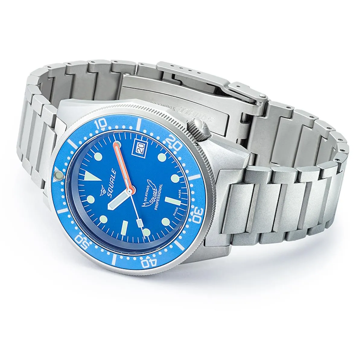 Squale 1521 Satin Blasted Steel Case - Blue Dial on Bracelet