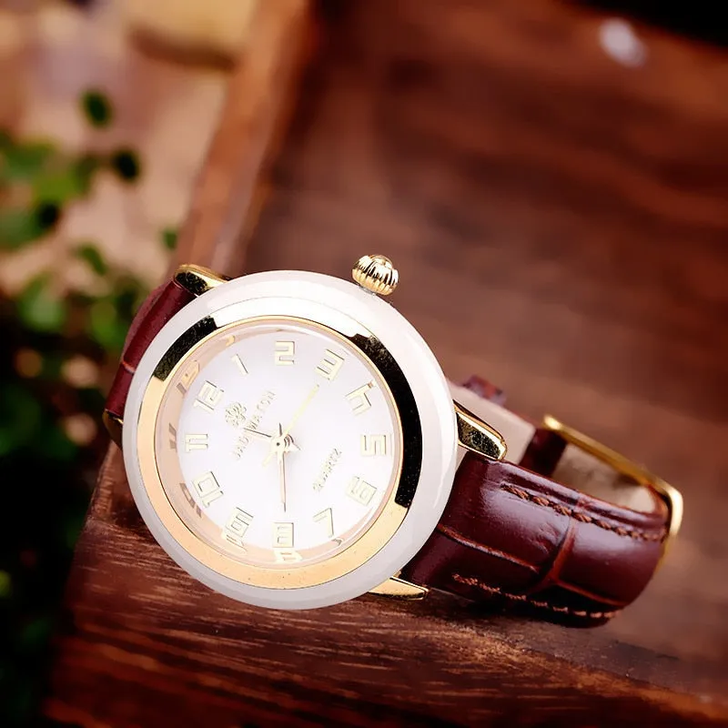Unisex Antique Jade Classic Genuine Leather Band Quartz Couple Watch