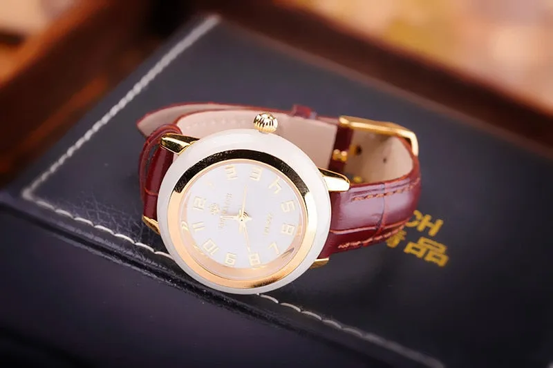 Unisex Antique Jade Classic Genuine Leather Band Quartz Couple Watch