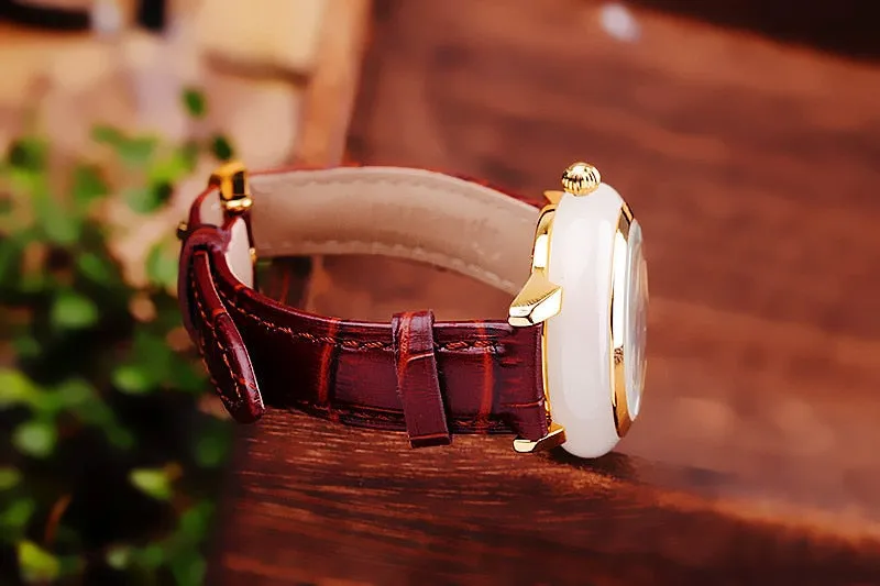 Unisex Antique Jade Classic Genuine Leather Band Quartz Couple Watch