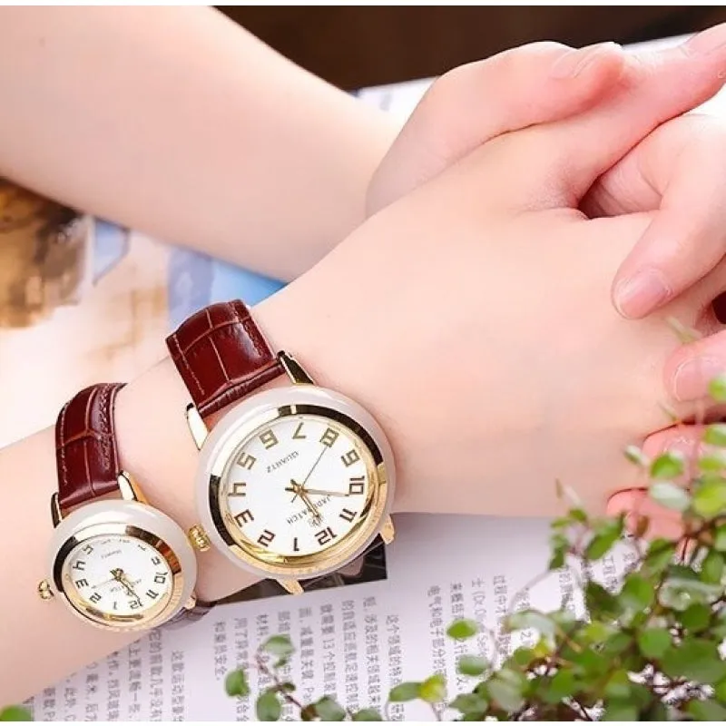 Unisex Antique Jade Classic Genuine Leather Band Quartz Couple Watch