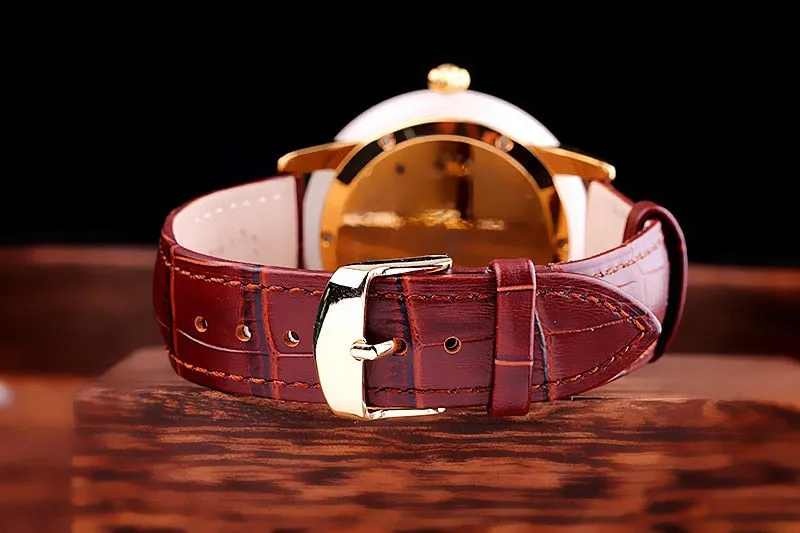 Unisex Antique Jade Classic Genuine Leather Band Quartz Couple Watch