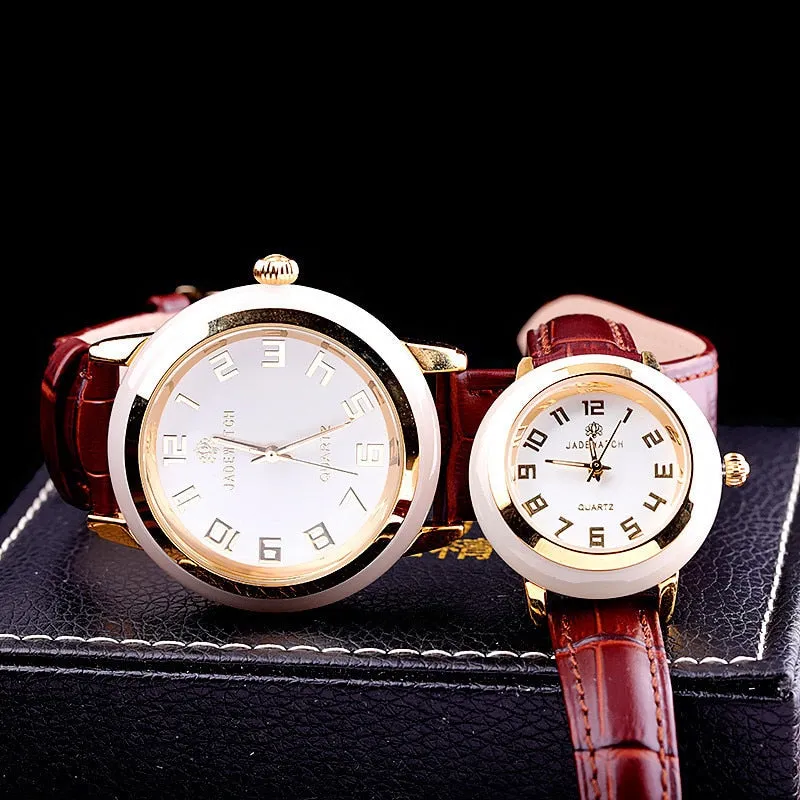 Unisex Antique Jade Classic Genuine Leather Band Quartz Couple Watch
