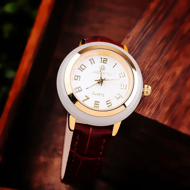 Unisex Antique Jade Classic Genuine Leather Band Quartz Couple Watch