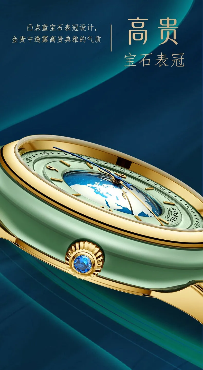 Unisex Hetian Jade Stainless Steel Automatic Mechanical Waterproof Watch