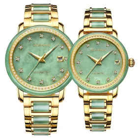 Unisex Jade Diamond Automatic Mechanical Hollow Emerald Wrist Watch