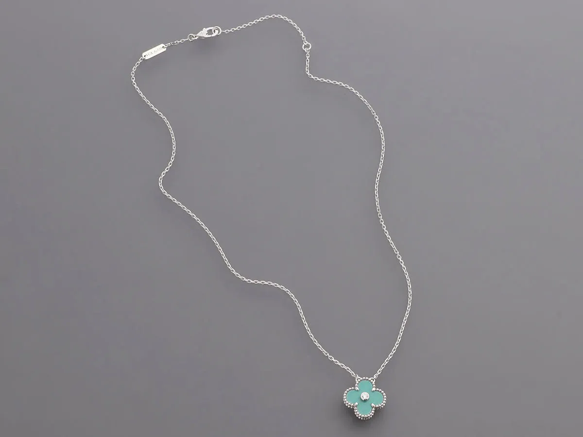 Van Cleef & Arpels 18K White Gold 2022 Green Celadon Holiday Pendant Necklace