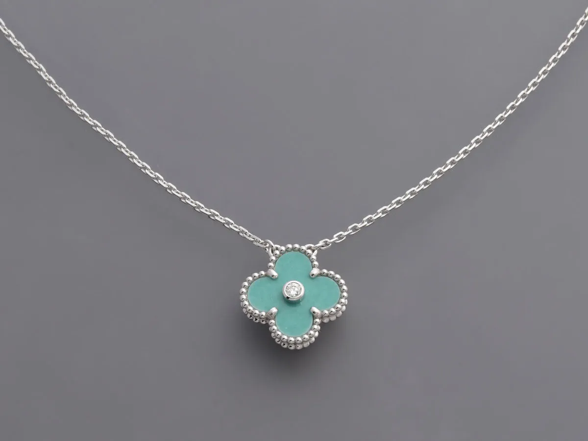 Van Cleef & Arpels 18K White Gold 2022 Green Celadon Holiday Pendant Necklace