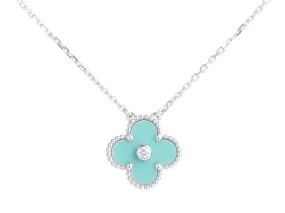 Van Cleef & Arpels 18K White Gold 2022 Green Celadon Holiday Pendant Necklace