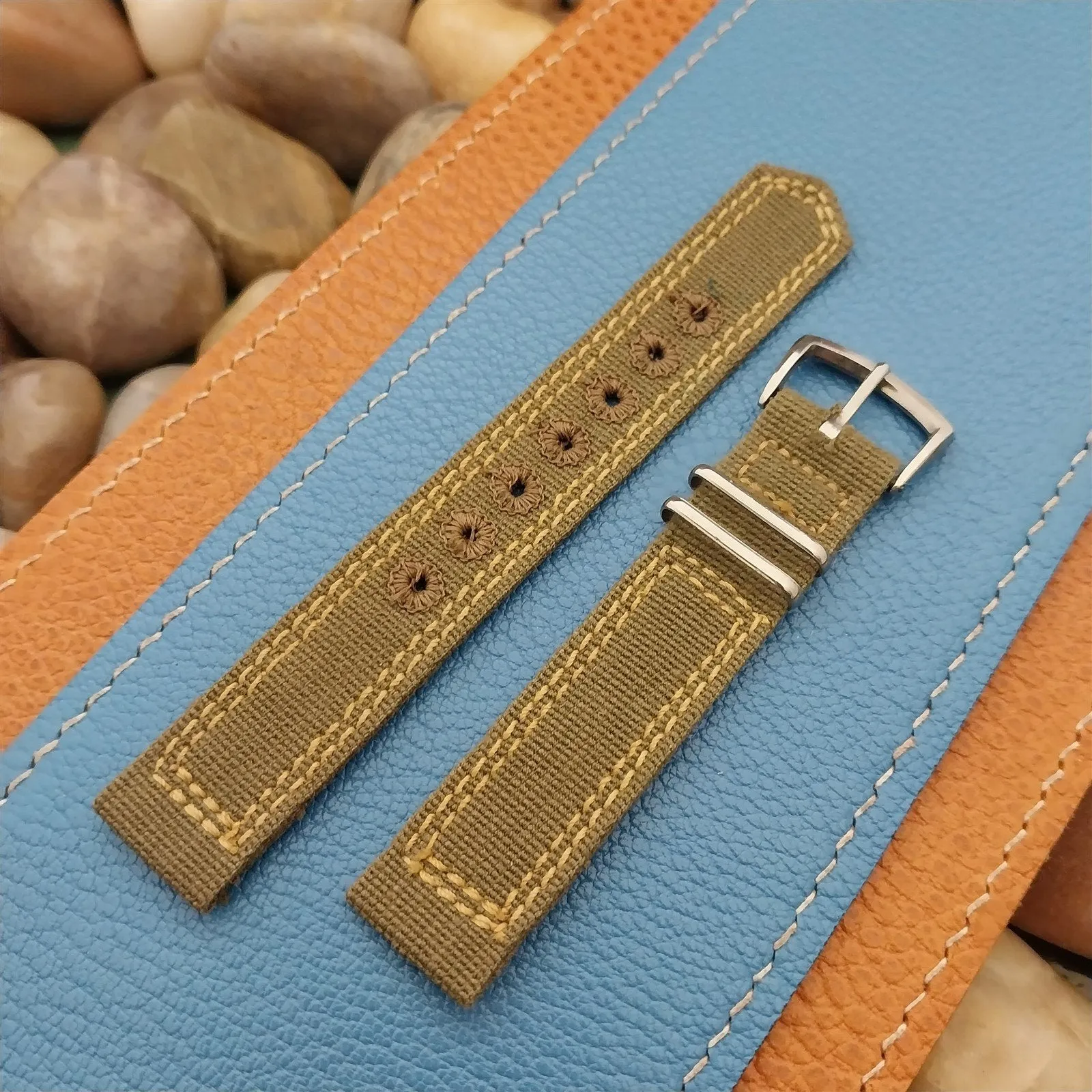 Vintage 5/8" OD Green Canvas Military 1940s-1950s Watch Band & Stainless Buckle