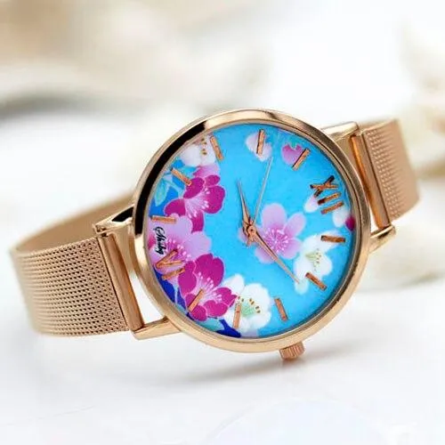 Women Dress Colourful Floral Dial Quartz Wrist Watches