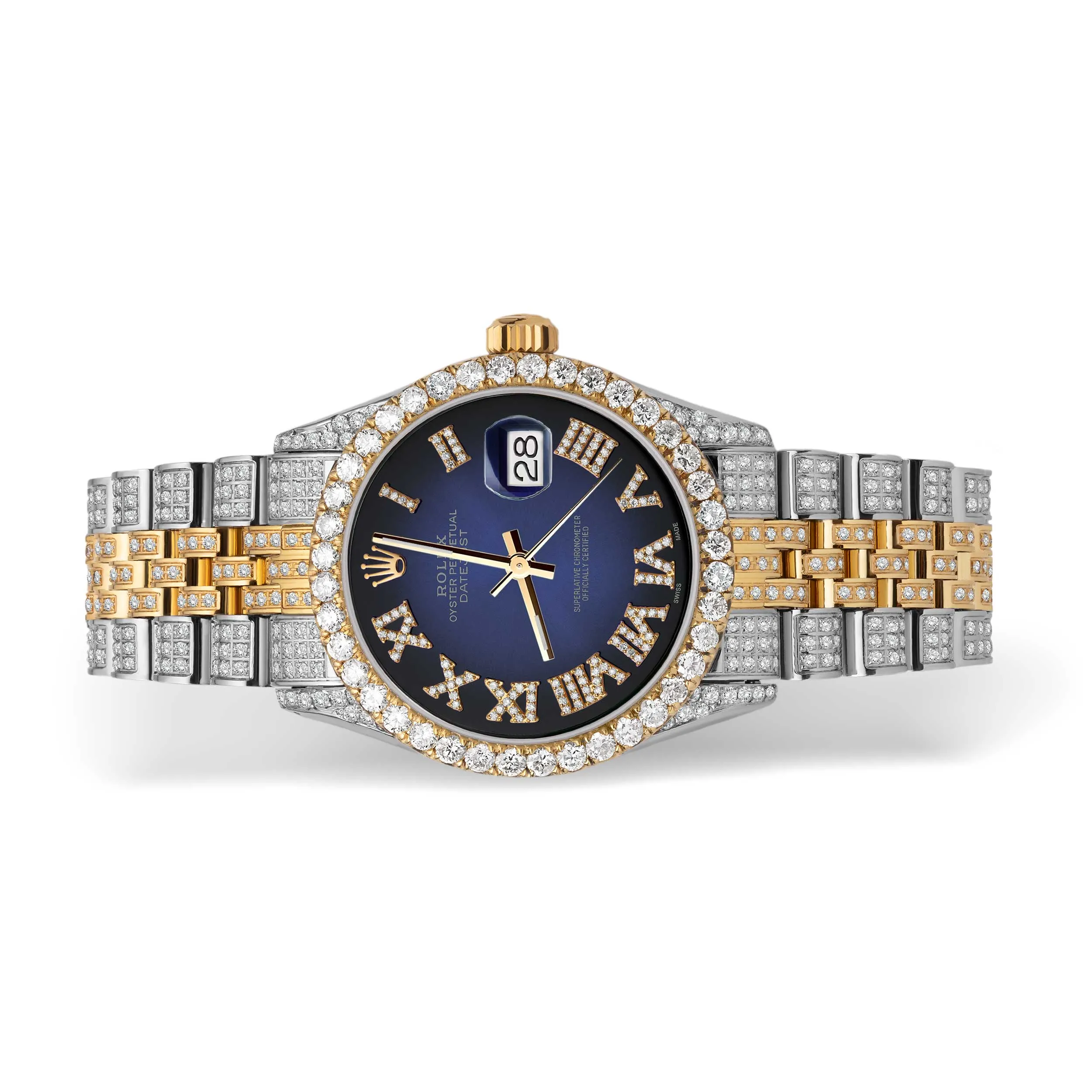 Women's Rolex Datejust Diamond Bezel Watch 31mm Dark Blue Roman Dial | 6.80ct