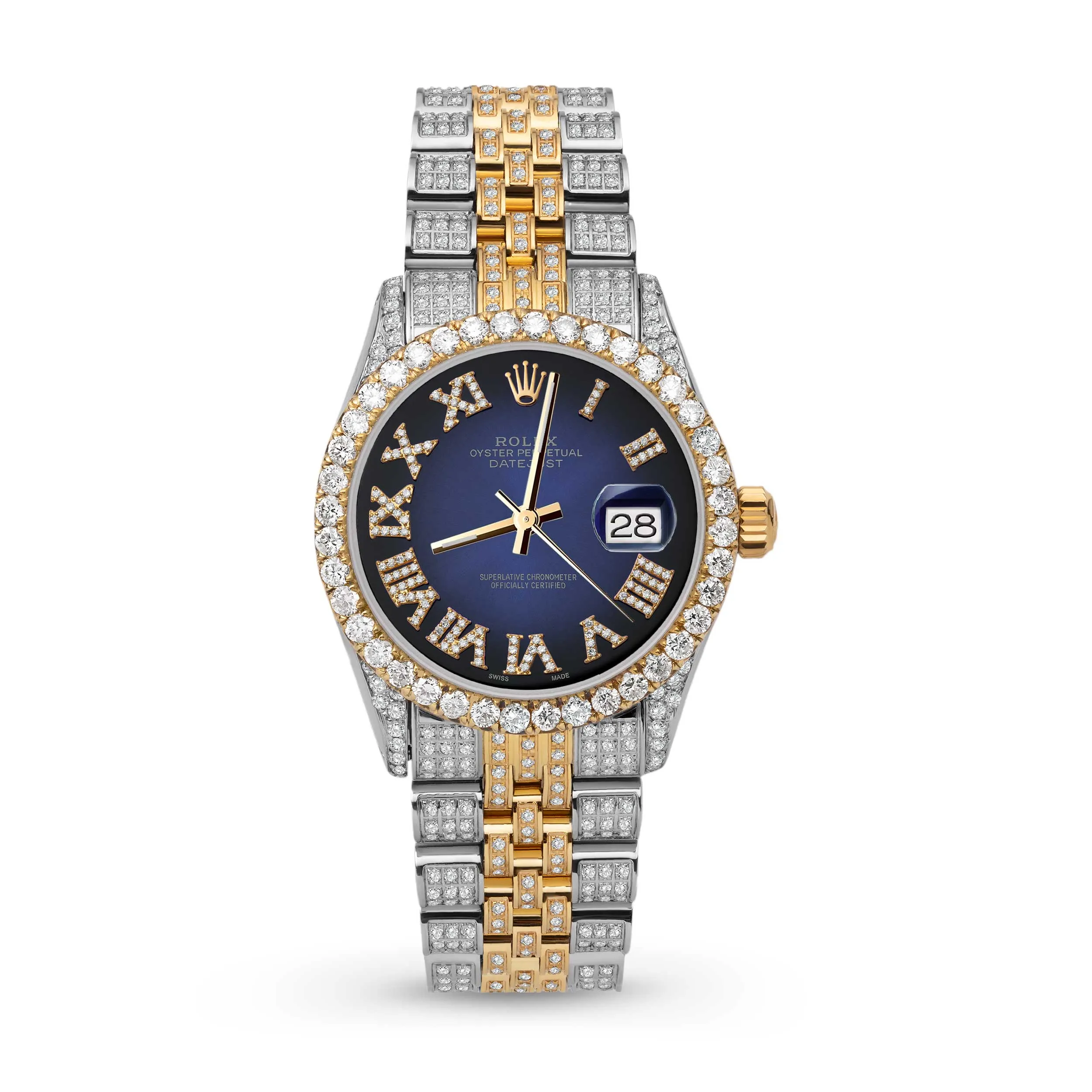 Women's Rolex Datejust Diamond Bezel Watch 31mm Dark Blue Roman Dial | 6.80ct