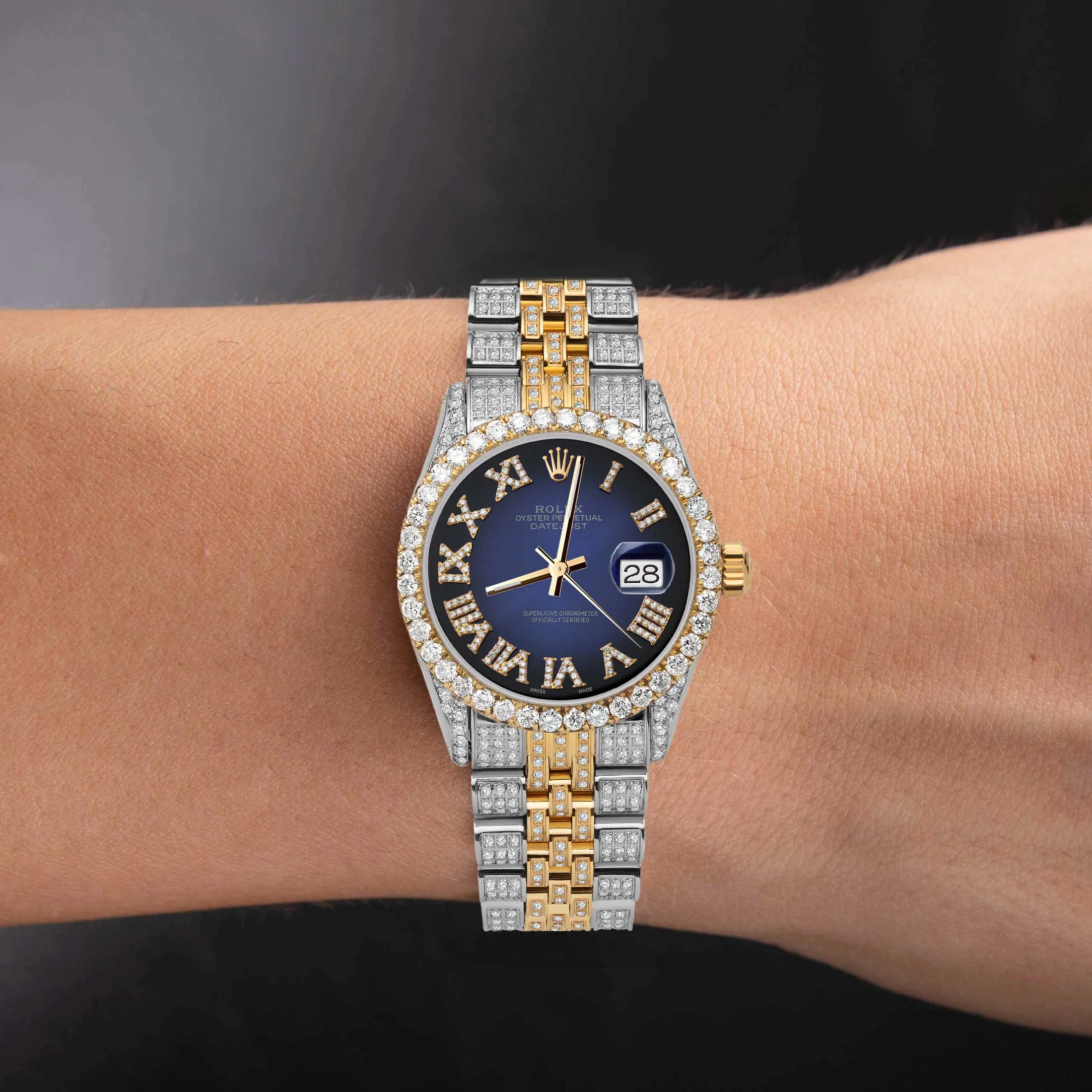 Women's Rolex Datejust Diamond Bezel Watch 31mm Dark Blue Roman Dial | 6.80ct