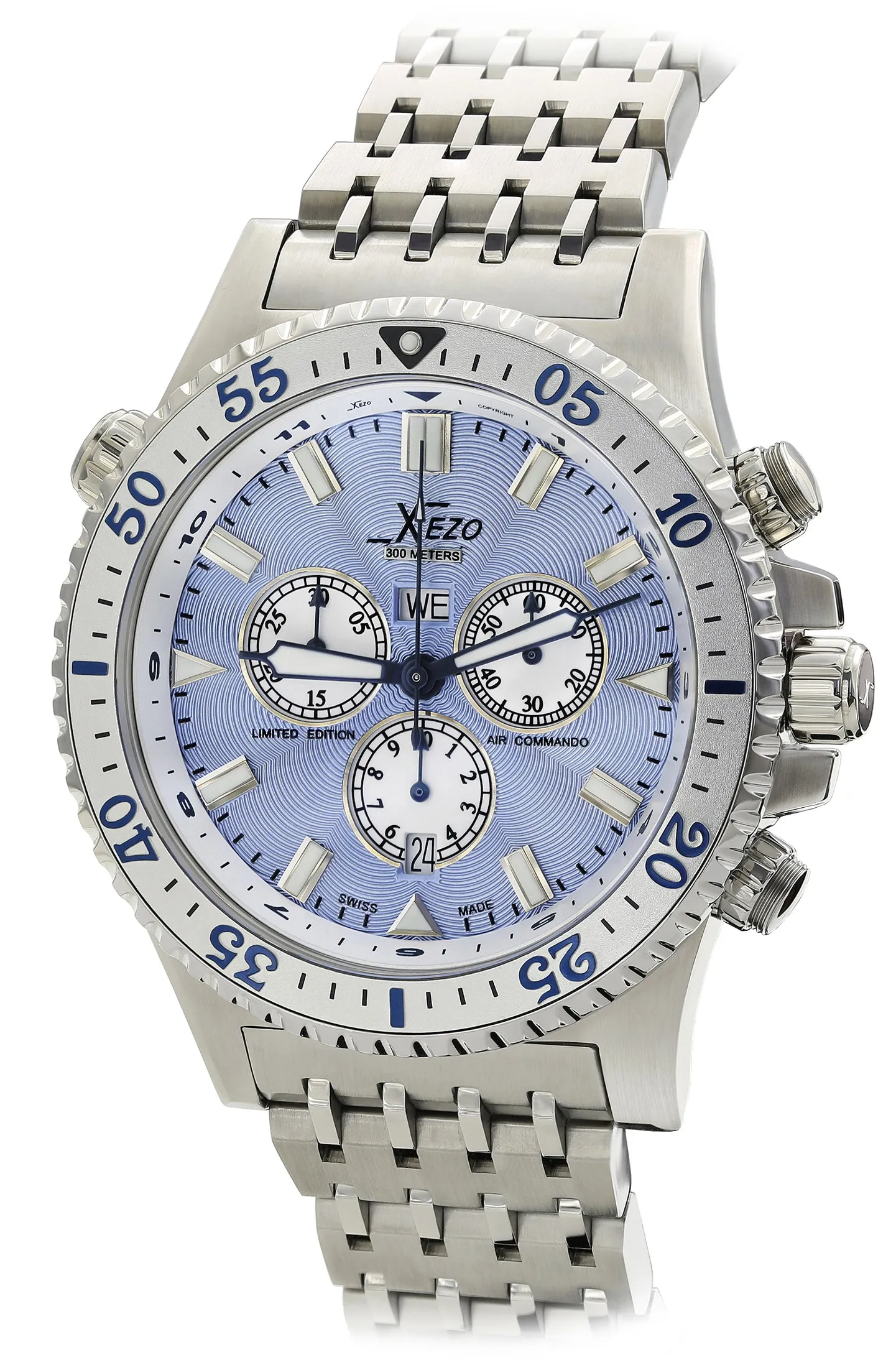 Xezo Air Commando 300-Meter Water Resistant Swiss-Made Chronograph Men's Watch With Second Time Zone (Air Commando D45-SB)