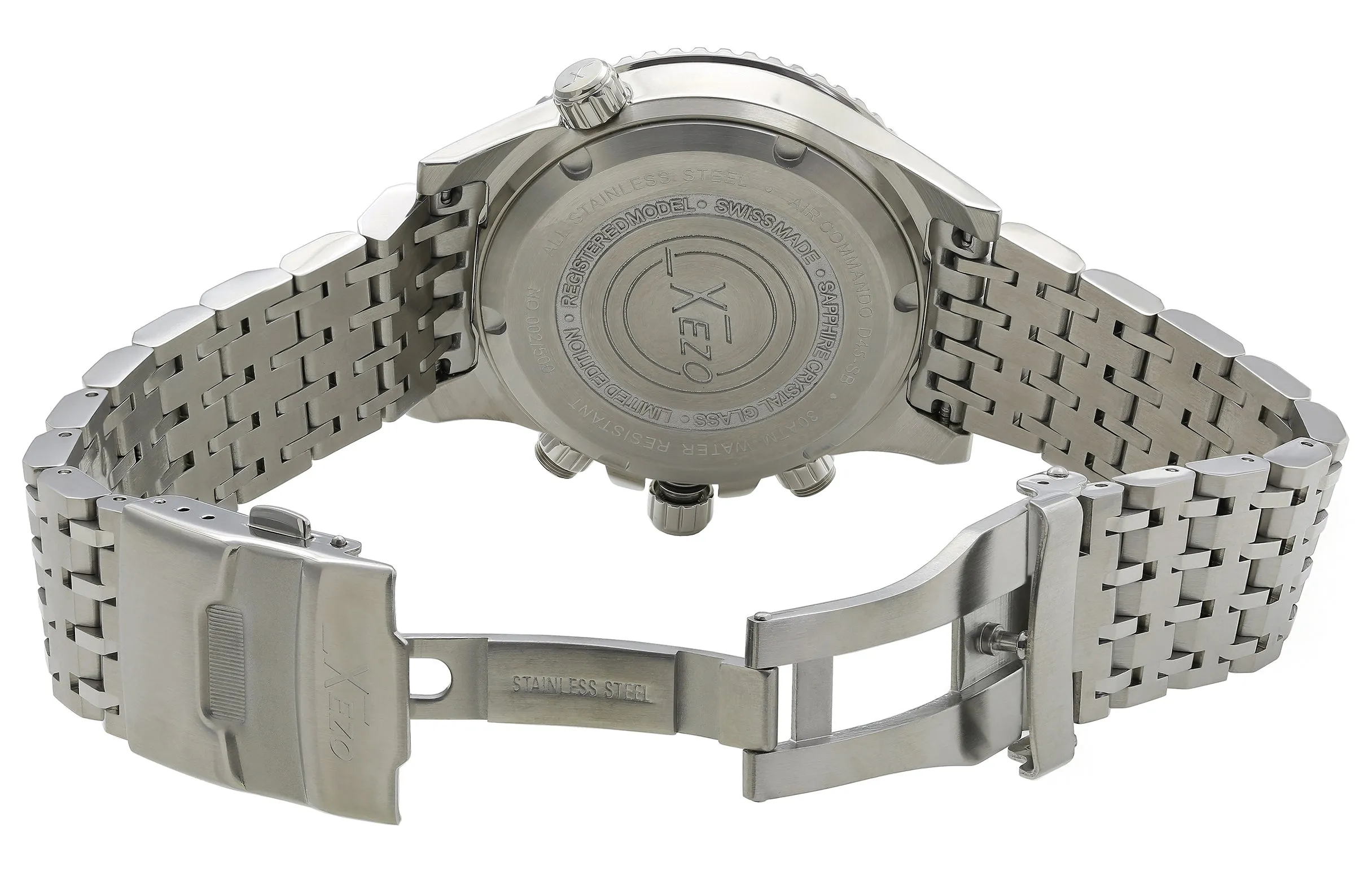 Xezo Air Commando 300-Meter Water Resistant Swiss-Made Chronograph Men's Watch With Second Time Zone (Air Commando D45-SB)
