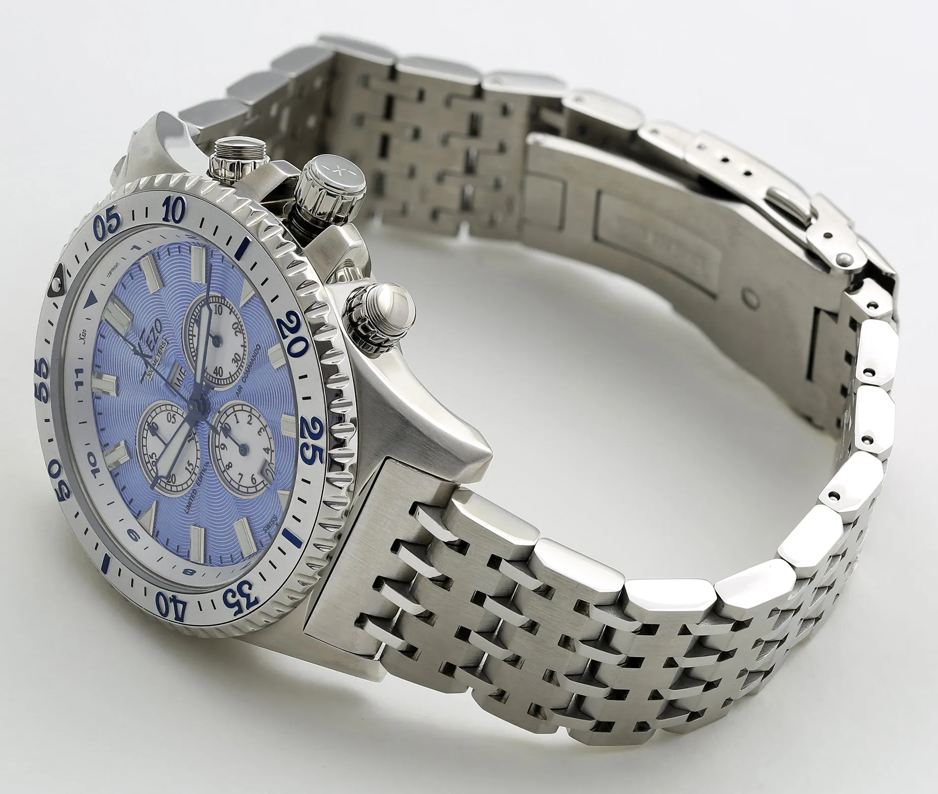 Xezo Air Commando 300-Meter Water Resistant Swiss-Made Chronograph Men's Watch With Second Time Zone (Air Commando D45-SB)