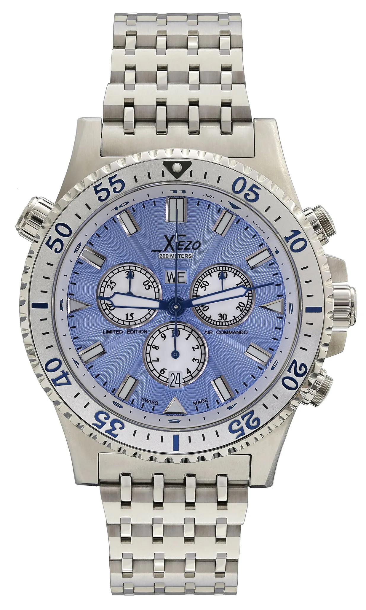 Xezo Air Commando 300-Meter Water Resistant Swiss-Made Chronograph Men's Watch With Second Time Zone (Air Commando D45-SB)